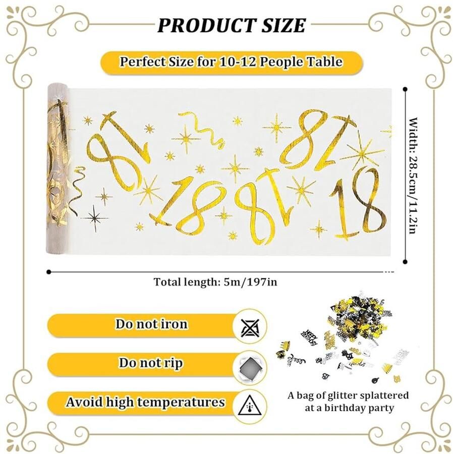 Gouden Tafelloper 18e Verjaardag Polyester 28 cm x 5 m