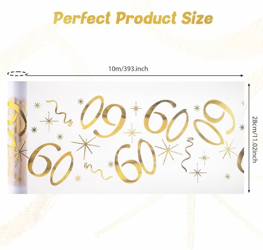 Gouden tafelloper 60e verjaardag decoratie 1 stuk polyester 28 cm x 10 m