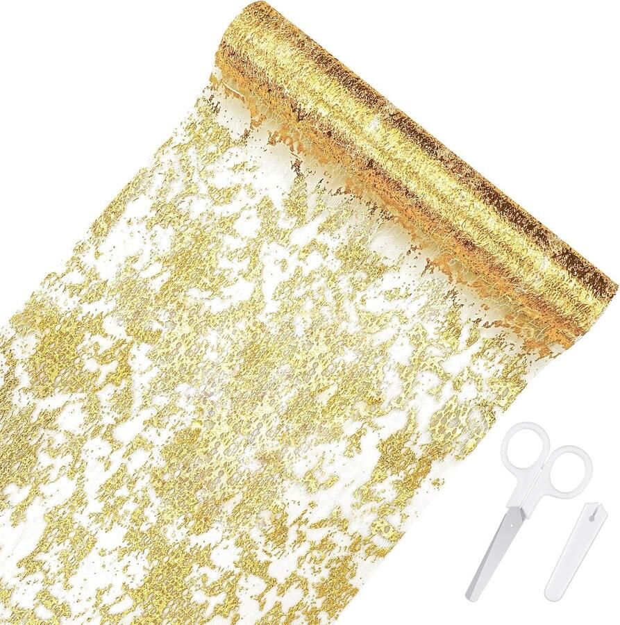 Gouden Tafelloper Glitter Decoratie voor Feesten 1 stuk Goud Mesh 28 5 x 70 cm