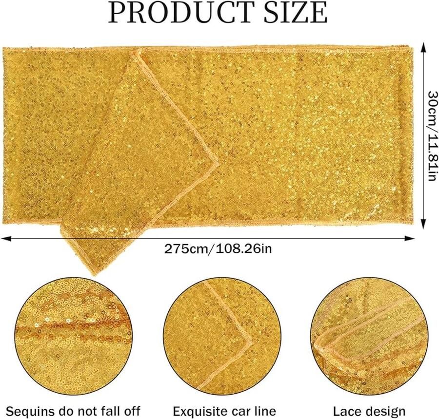 Gouden Tafelloper met Pailletten Tafeldecoratie voor Feesten 30 x 275 cm Polyester