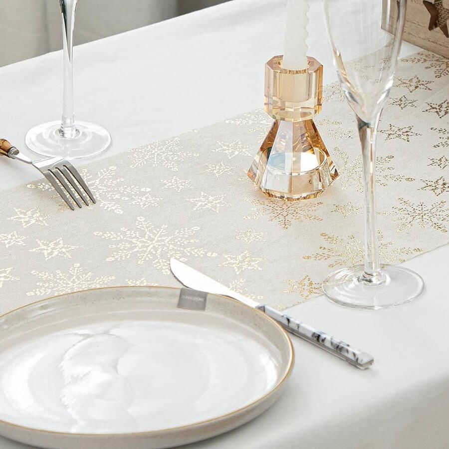 Gouden tafelloper met sneeuwvlokkenpatroon elegant 1 stuk polyester 28 cm x 15 m