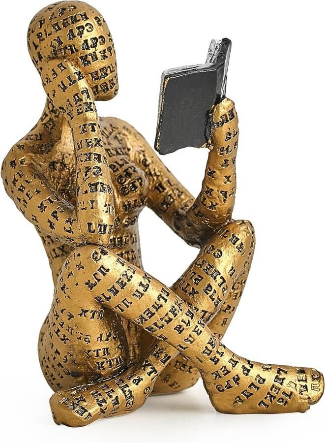 Gouden Thinker Leesbeelden voor Home Decor Pulp Vrouwen Figuur Boekenkast Decoratie Decoraties voor Woonkamer Kantoor Moderne Abstracte Harssculpturen voor Salontafel Top Decor Geschenken voor