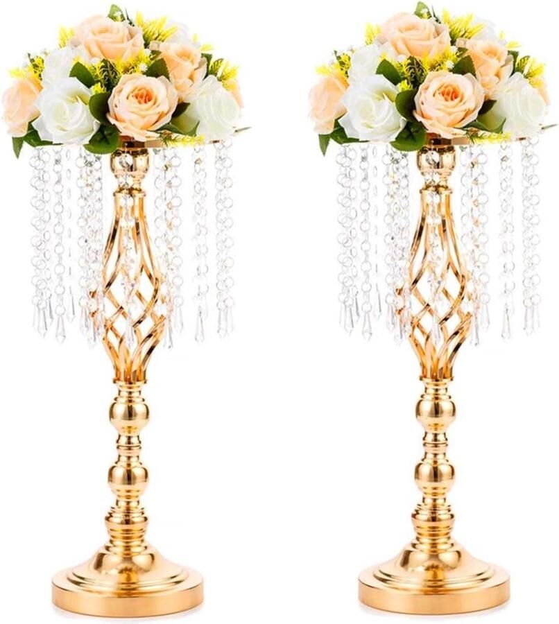 Gouden Vaas 49cm Voor Bruiloft Middelpunt Tafels Kristal Metalen Bloemstandaard Tafel Decoratief Feest Verjaardag Ceremonie Evenement 2 Stuks