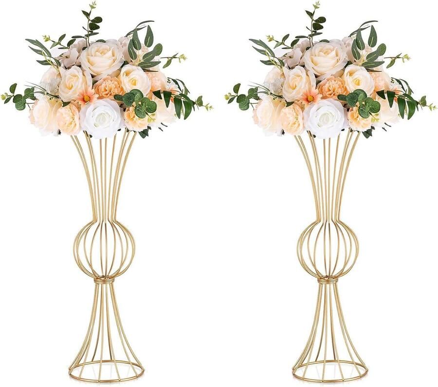 Gouden Vaas voor Tafel Centerpieces 60cm Hoog Set van 2 Metalen Trompet Vazen Geometrische Middenstukken Bruiloft Decoraties Verjaardagsfeest Eetkamer Decor