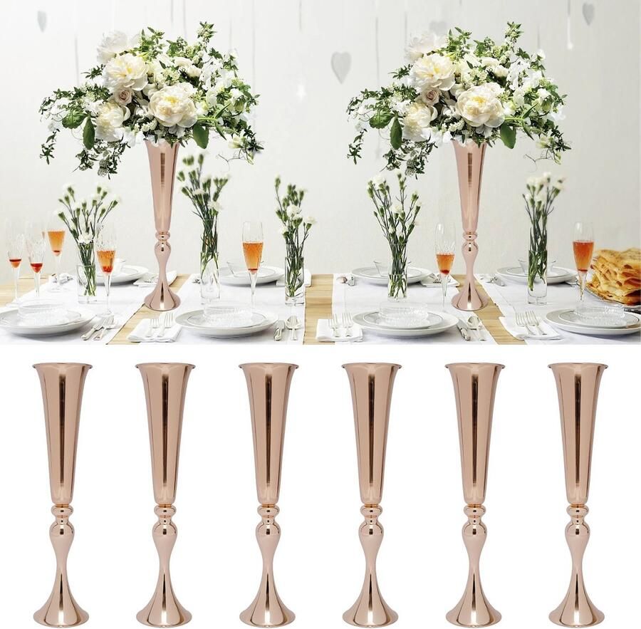 Valora Gouden Vazen Bloemenstandaard Trompetvaas Bruiloft Decoratie Tafel Decoratie Goud 6 Stuks