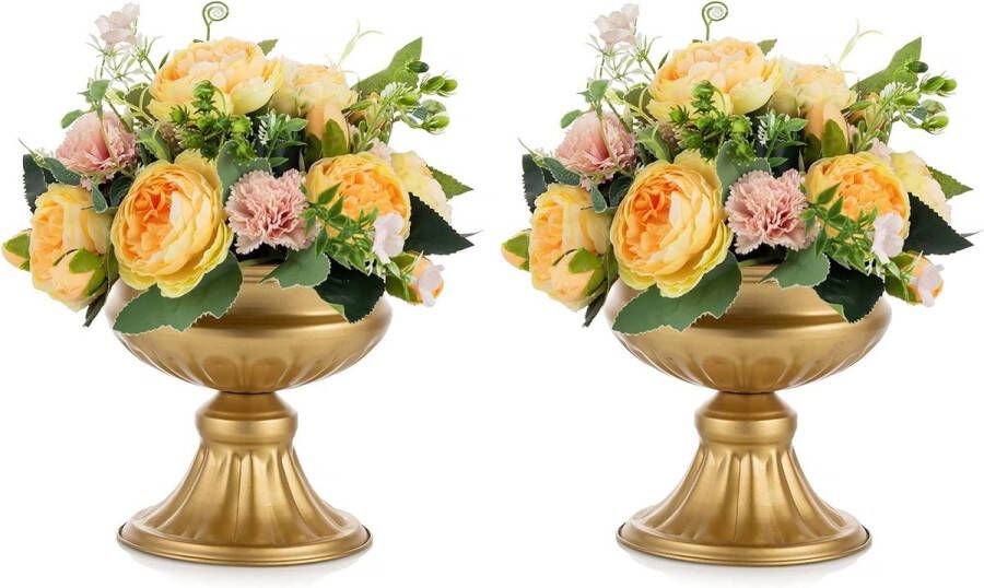 Gouden vazen voor bruiloft 2 stuks 16 4 cm hoogte metalen urn vaas. Elegante bulk bruiloft middenstukken voor tafels. Bloemen trompet vaas voor verjaardagsfeestje en huisdecoratie