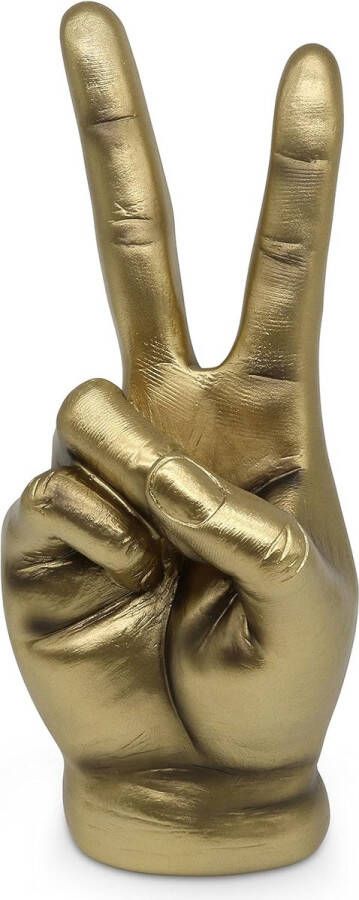 Gouden Victory teken ter decoratie moderne sculptuur in goud gouden hand van marmoriethars 20 cm voor bureau woonkamer en kantoor design decoratie vingers verguld als Peace-symbool