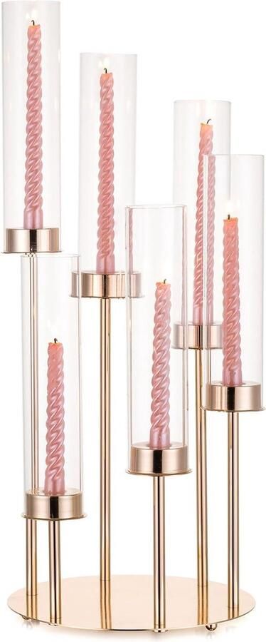 Gouden Vloer Kaarsenhouder Metalen Kandelaar Houders Hurricane Taper Kaarsenhouders Hoge Kandelaar voor Tafel Middenstuk Bruiloft Evenement Kerstmis of Feest