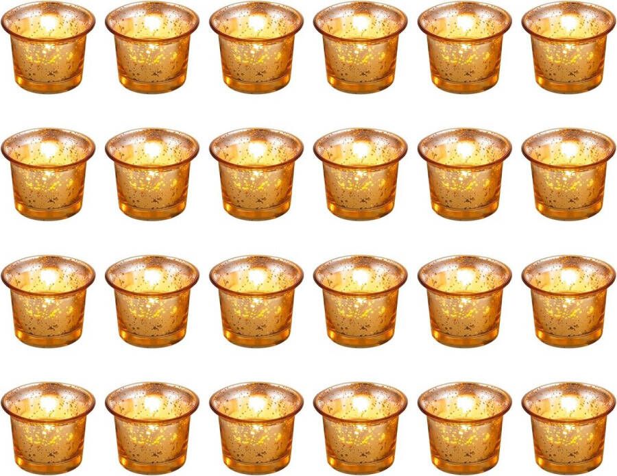 Gouden Votiefkaars Houders 24 Stuks Kwikglas Waxinelichtje Houder voor Drijvende Kaarsen Kleine Waxinelichtje Houders Tafel Centrepiece voor Bruiloft Partij Kerst Receptie Woonkamer Decor