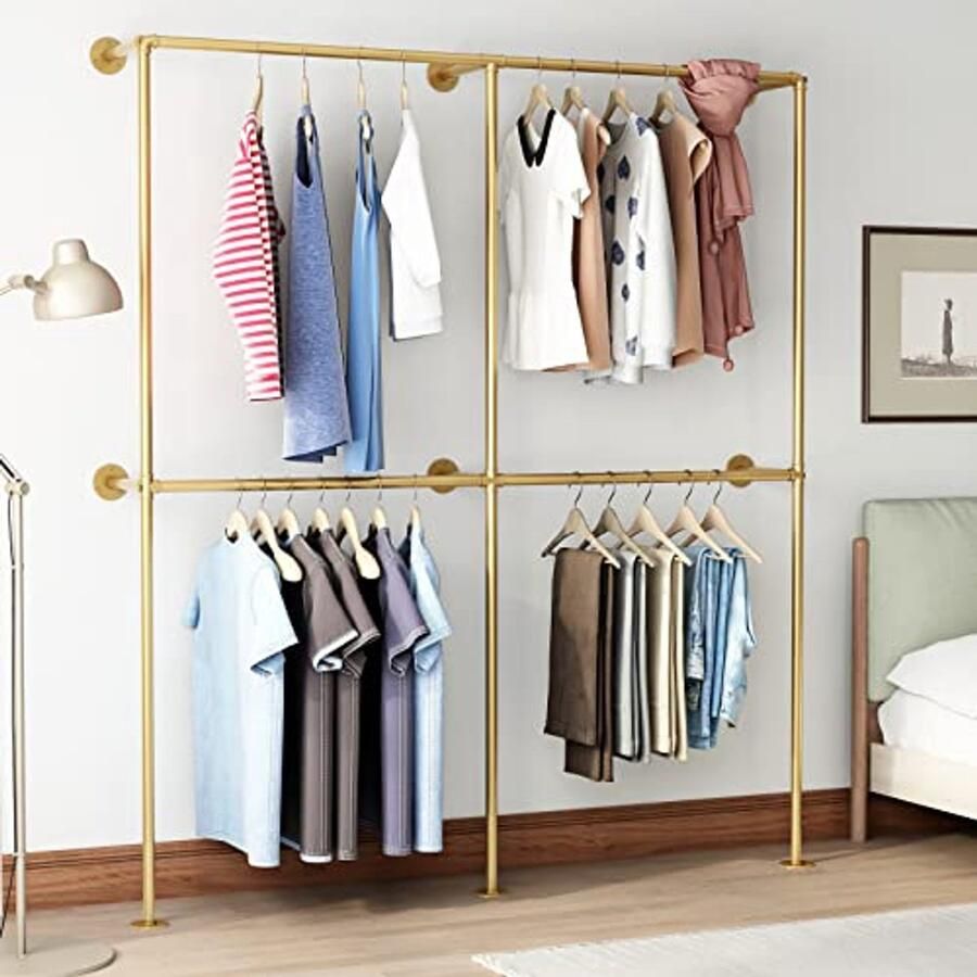 Gouden Wandgemonteerd Kledingrek Industrieel Ontwerp voor Thuis en Retail