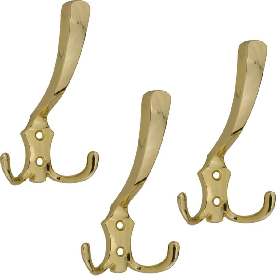Gouden wandhaak met 3 haken set à 3 stuks inclusief schroeven wandkapstok jashaak kledinghaak