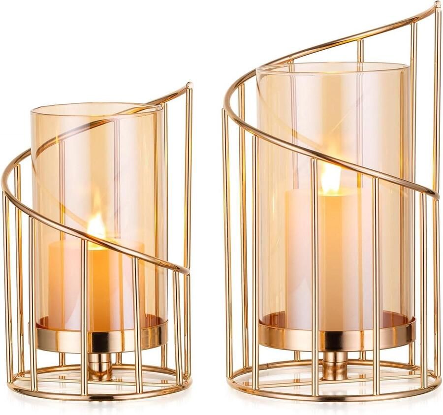 Gouden Windlicht Glazen Kandelaar Bruiloft Decoratie voor Tafel Theelicht Kaarsen Binnen en Buiten Gebruik Verjaardag Tuindecoratie