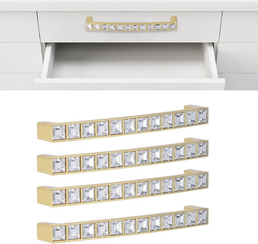 Gouden Zinklegering Crystal Handvat 4-delige set voor Moderne Meubels Dubbel Gat Pitch 128mm Ladeknop met Diamanten Design