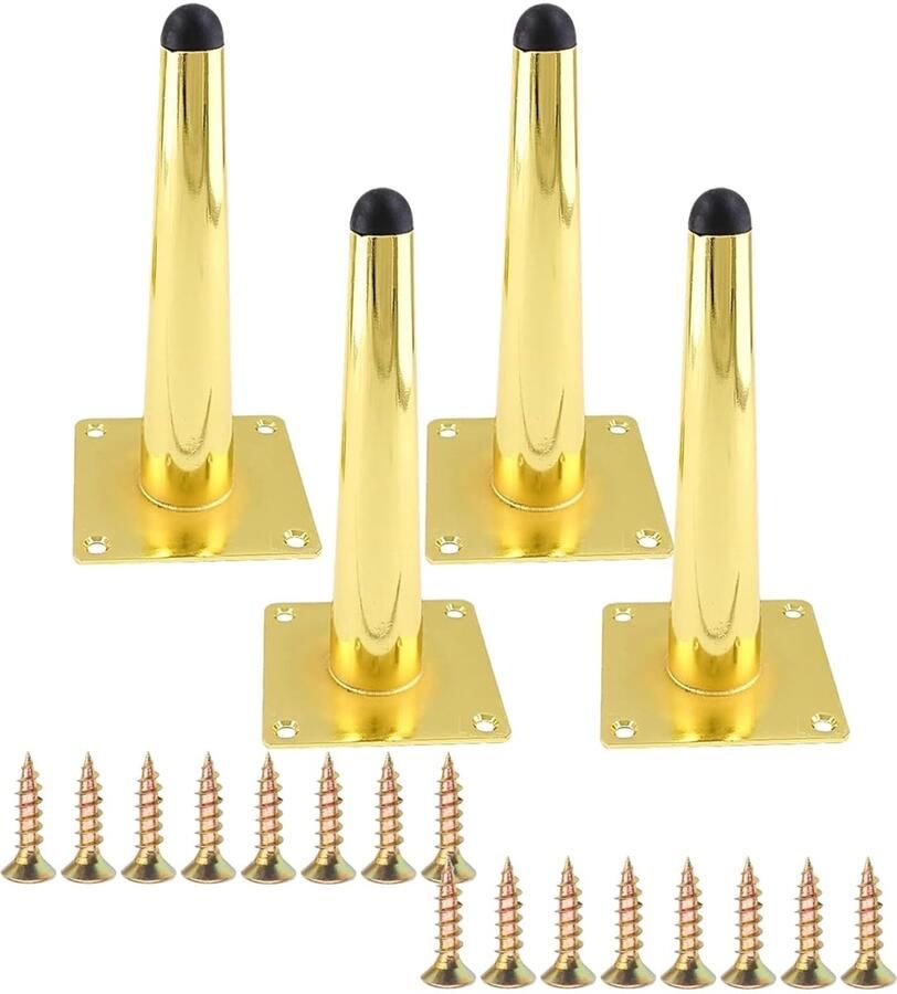 Goudkleurige conische meubelpoten set van 4 20 cm hoogwaardig ijzer