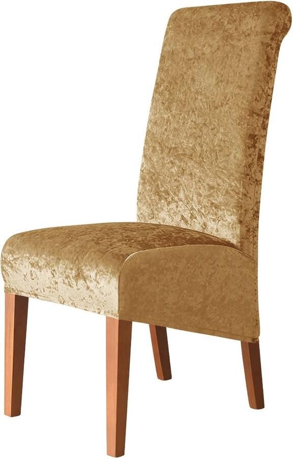 Goudkleurige Fluwelen Stoelhoezen Stretch Spandex Set van 6 Wasbaar en Verwijderbaar voor Eetkamer en Bruiloft