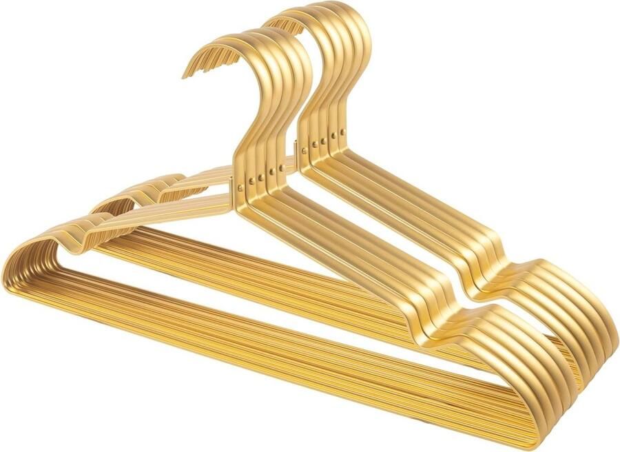 Goudkleurige kleerhanger 42 cm breed 1 cm dik metaal roestvrij vormvast ruimtebesparende opslag kledingorganisatie kledingkast kledingstandaard Kledingkast