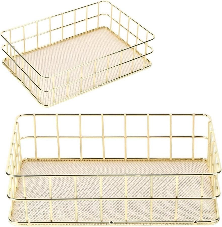 Gouden Opbergmand Duurzaam Metaal Opbergmand Uitgehold Desktop Organizer Multifunctionele Opbergmand voor Badkamer en Thuiskantoor Groot Formaat