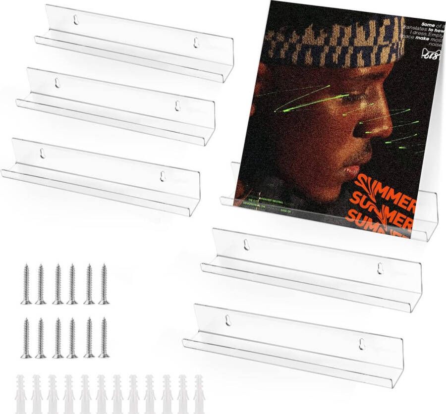Grammofoonplaten wandhouder 6 stuks vinyl platenrek 30 8 x 4 x 4 5 grammofoonplaten standaard wandLP-houder platenrek met schroeven voor platen fotoalbum en verzamelstukken (helder)