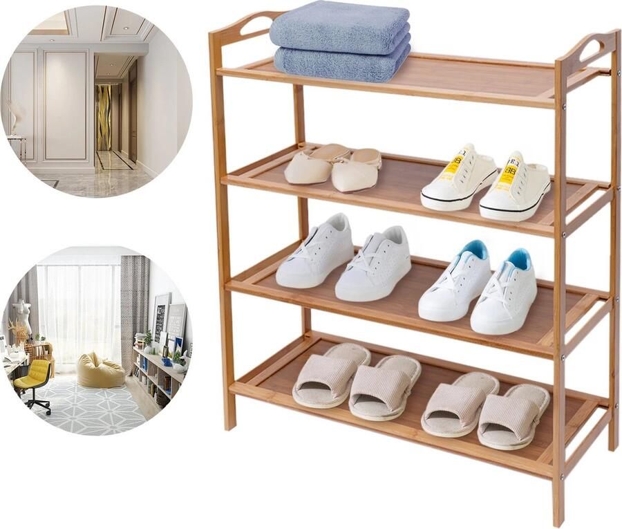 Gran Vida Bamboe Schoenenrek Geschikt voor 12 Schoenen 4 Lagen Duurzame Materialen 60 x 25 x 67 - Foto 2