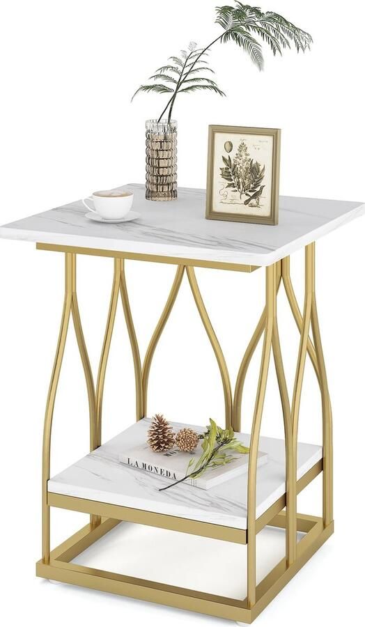 Gran Vida Bijzettafel met Marmerlook Luxe Uitstraling Delicate Afwerking Stabiel Frame 50 x 50 x 61