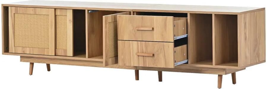 Gran Vida Dressoir TV-Kast Rieten Deuren Multifunctioneel Eenvoudige Montage Natuurlijk Eiken 190x40x52 cm