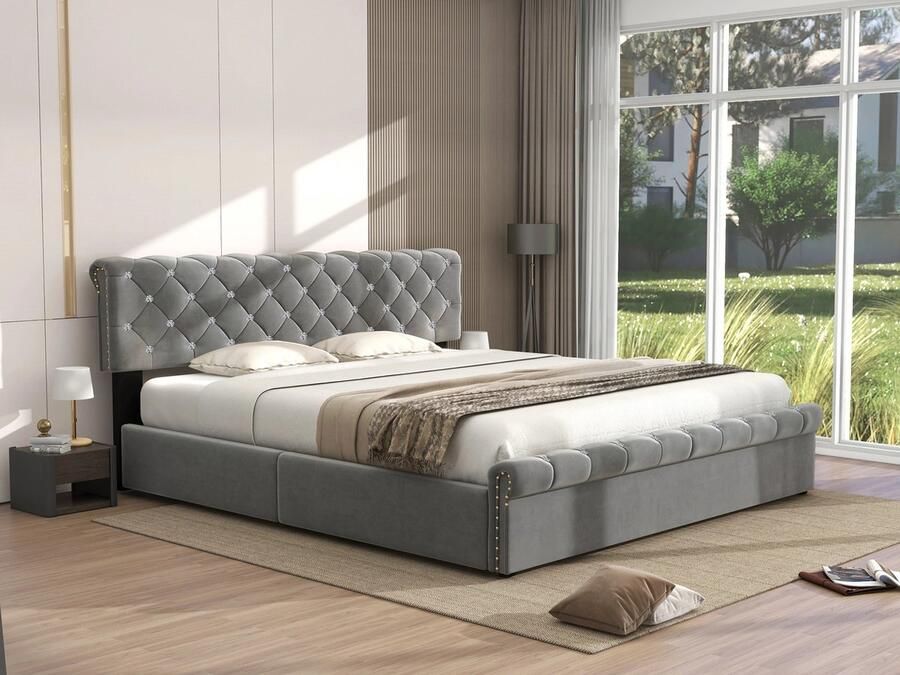 Gran Vida Gestoffeerd Bed met Verstelbaar Hoofdeinde en Opbergruimte Fluweelbekleding