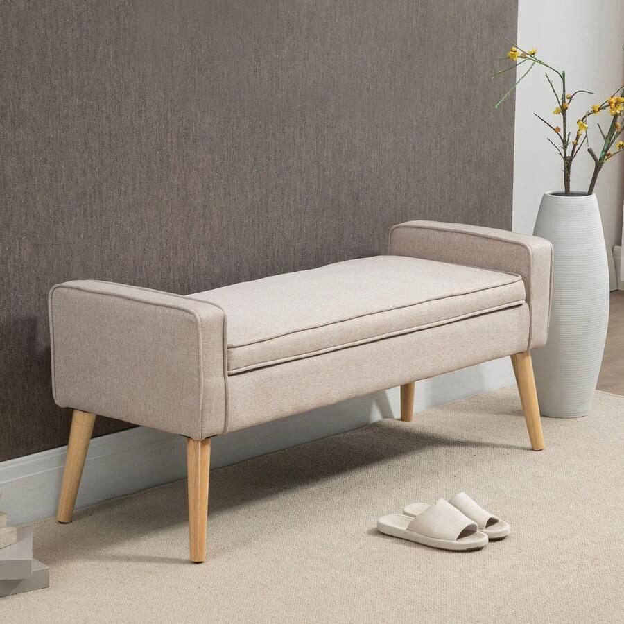 Gran Vida Gestoffeerde Bank Met Opbergruimte Scandinavisch Beige 120x45x54 cm