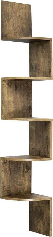 Gran Vida Hoekplank met 5 Niveaus Stijlvol Modern Zigzagontwerp Voor Decoratie & Opslag Eenvoudige Montage Bruin