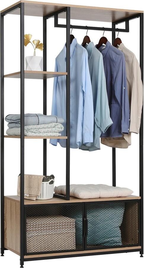 Gran Vida Industriële Kapstok met Opbergkastje & Legplanken Licht Eiken 90 x 40 x 167