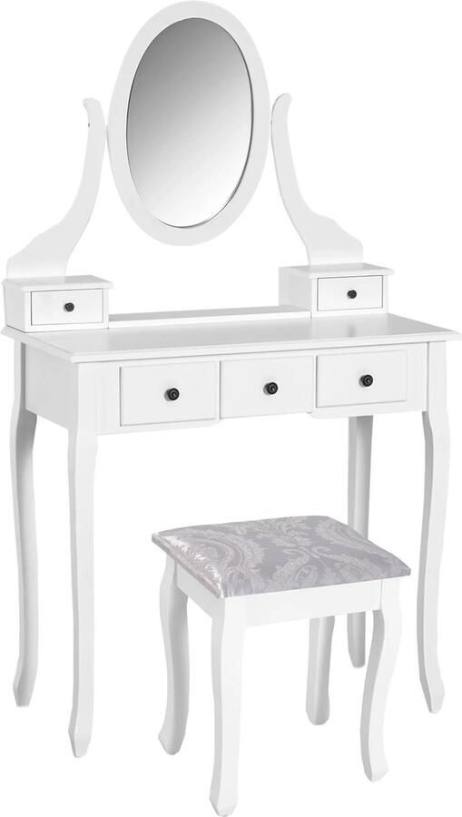 Gran Vida Kaptafel Inclusief Gestoffeerde Kruk Wit 80x40x140 cm