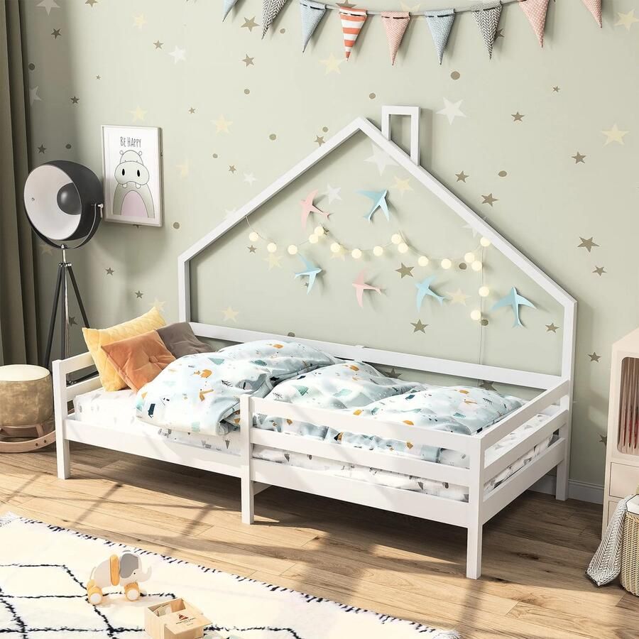 Gran Vida Kinderbed Inclusief Lattenbodem Veilige Valbescherming Voor Kinderen 90x200 cm