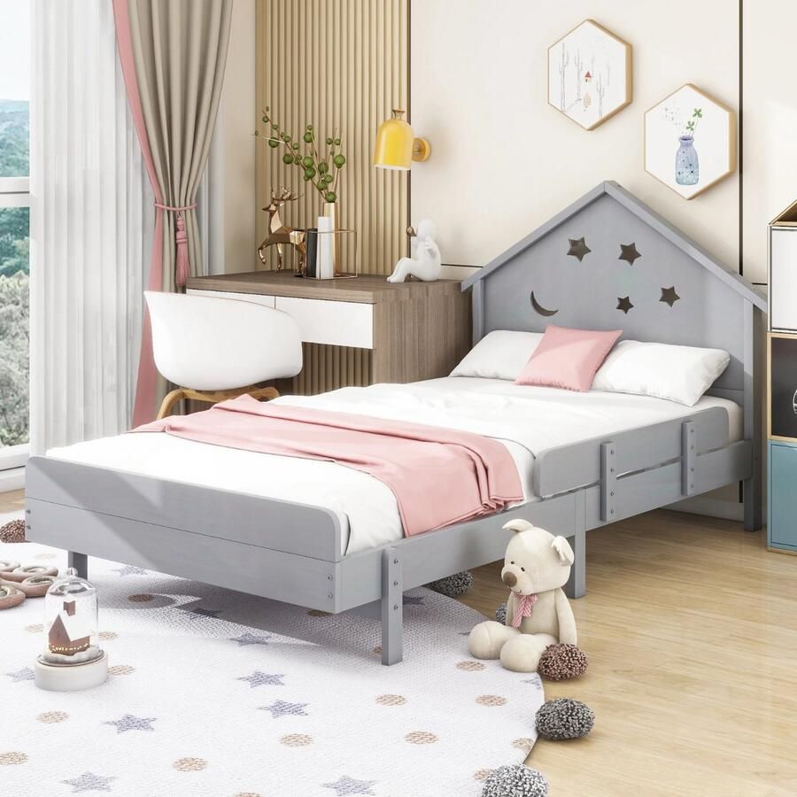 Gran Vida Kinderbed Met Ster & Maan Ontwerp Houten Constructie Stijlvol Design 90x200