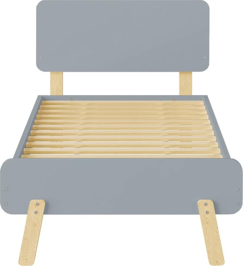 Gran Vida Kinderbed 90x190 cm Massief Hout Met Schattig Hoofd- en Voetbord Grijs