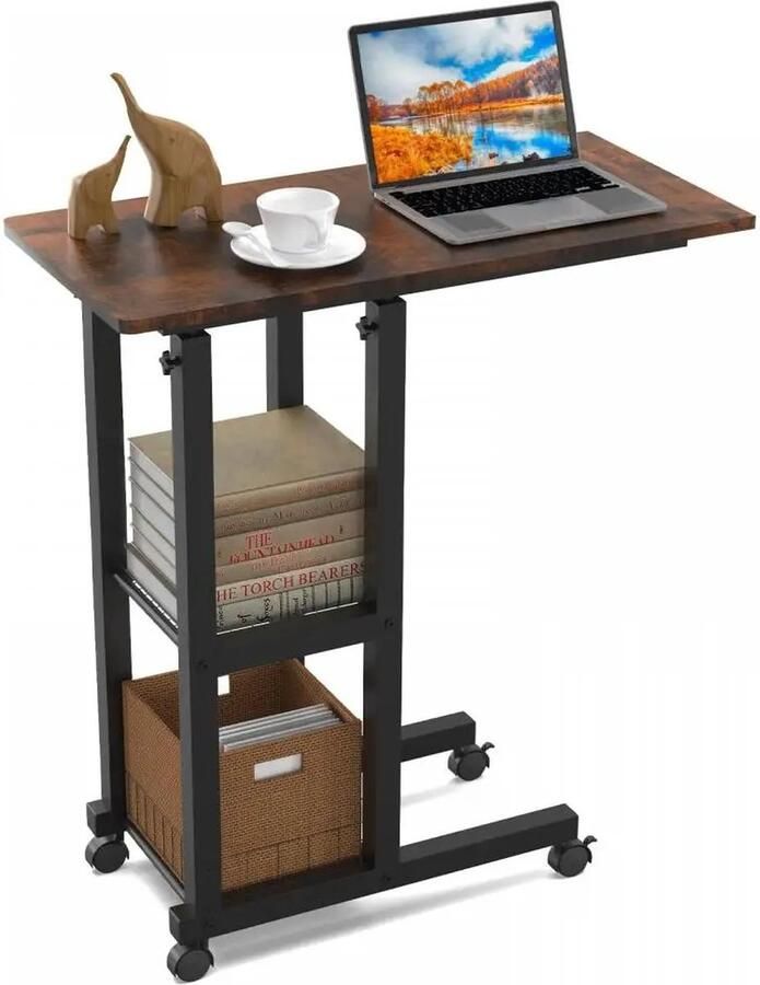 Gran Vida Laptoptafel op wielen In Hoogte Verstelbaar Gemakkelijk Verplaatsbaar Efficiënt en Praktisch