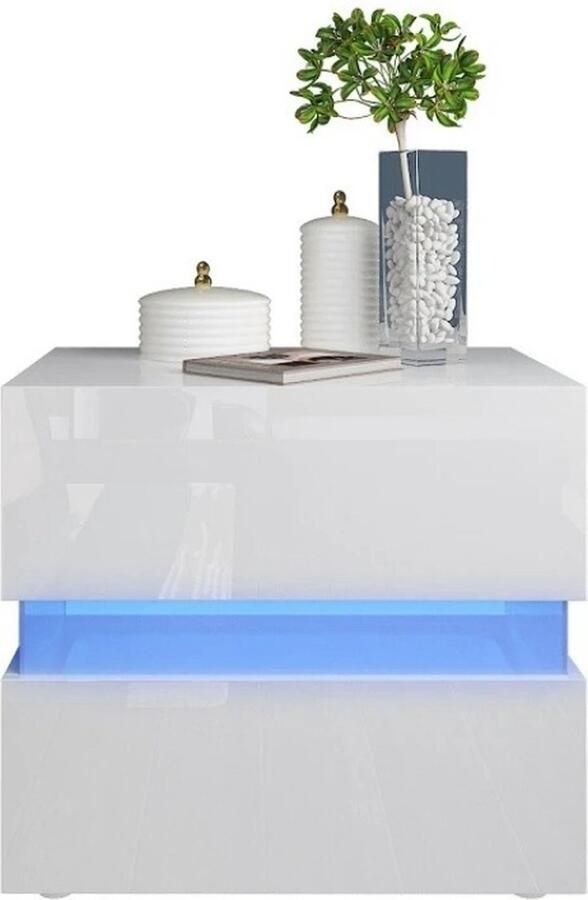 Gran Vida Modern Nachtkastje Inclusief USB Oplaadpoorten LED- Verlichting Compact Ontwerp Hoogglans Wit 60 x 38 x 47