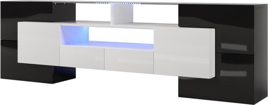 Gran Vida Moderne TV-Kast met LED-verlichting Hoogglans Wit en Zwart Ruime Opbergruimte 200 x 30 x 61
