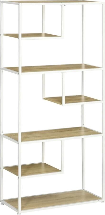 Gran Vida Open Kast Eiken Houtlook Metalen Frame Stijlvol & Functioneel 7 Planken 83x34x180 cm