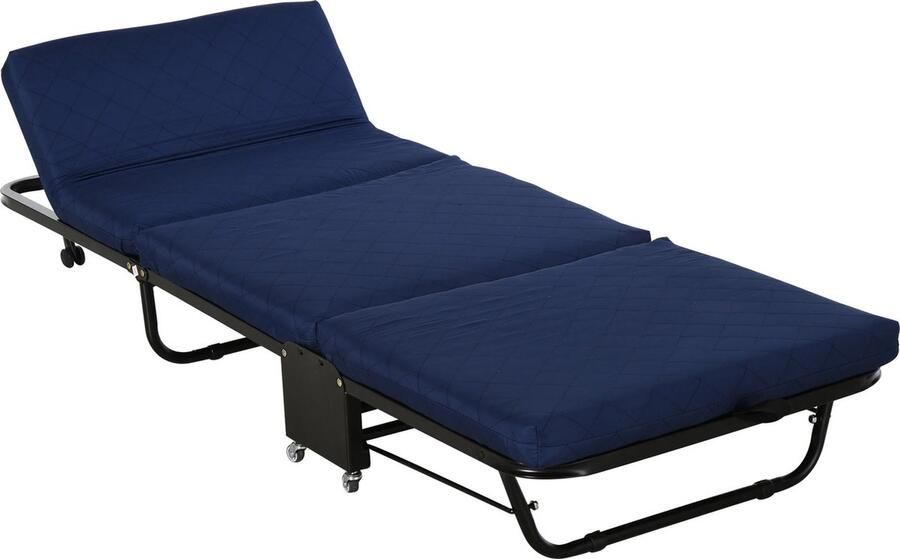 Gran Vida Opklapbed Compact Ontwerp Verstelbare Hoofdsteun Inclusief Gewatteerd Matras Draagbaar Blauw Zwart 184x65x26 cm
