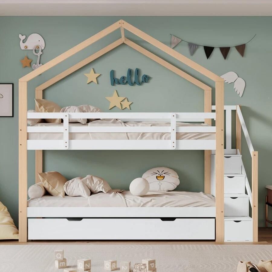 Gran Vida Stapelbed voor 3 Personen Trap met Lades Veilig Ontwerp Ruimte Besparend