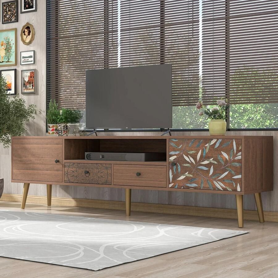 Gran Vida TV Meubel Gouden Details Vintage Uniek Design 2 Deuren & 2 Laden 180x38x50 5 cm