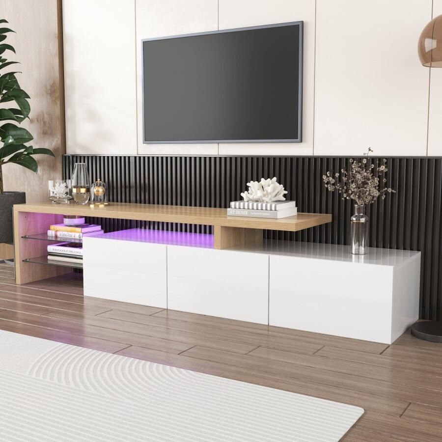 Gran Vida TV-Meubel met Geïntegreerde LED-verlichting Ruime Opbergruimte Hoogglans Wit 178 x 39 x 42