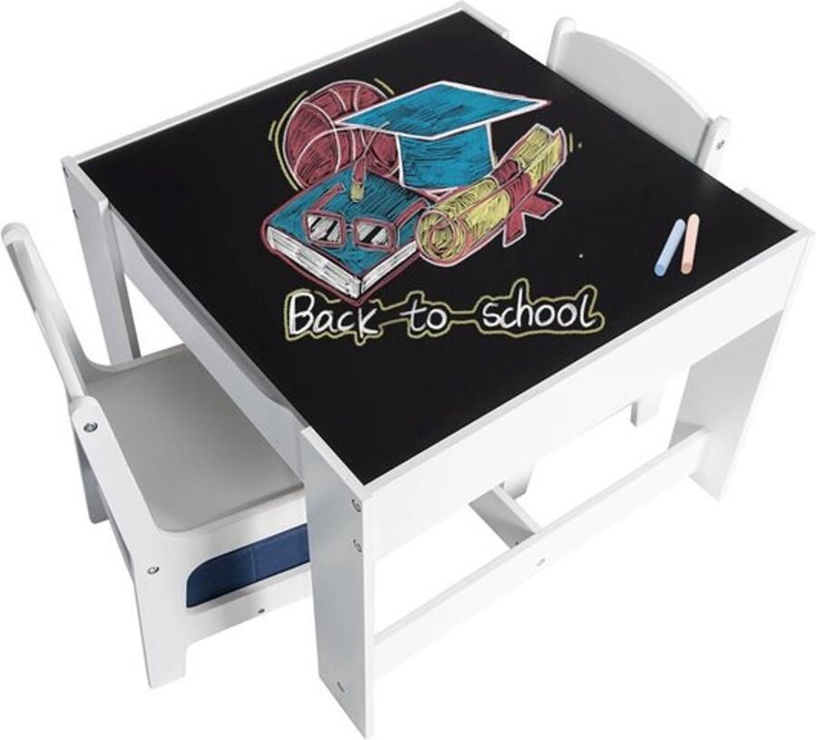 Gran VidaÂ Kindertafel met 2 Stoelen Speel & Tekentafel voor Peuters Krijtbord Inclusief Opbergruimte Kindermeubilair