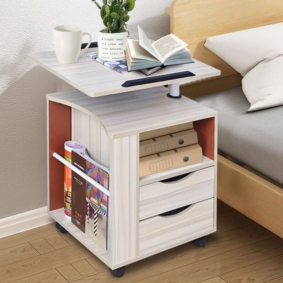 Gran VidaÂ Nachtkastje Met Wielen In Hoogte Verstelbaar 2 Laden Wit Esdoorn