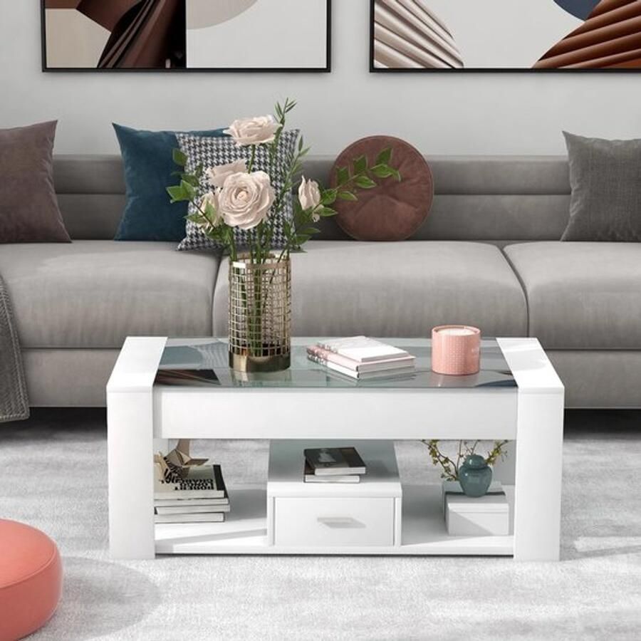Gran VidaÂ Salontafel met Gehard Glas Modern Design Praktische Opbergruimte Stijlvolle Toevoeging aan je Woonkamer 100 x 50 x 40
