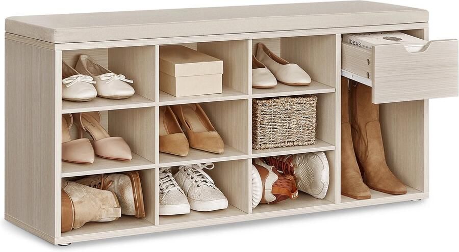 Gran VidaÂ Schoenenbank Met Opberglade Comfortabel Zitkussen Ruimtebesparend 104 cm Breed Hout