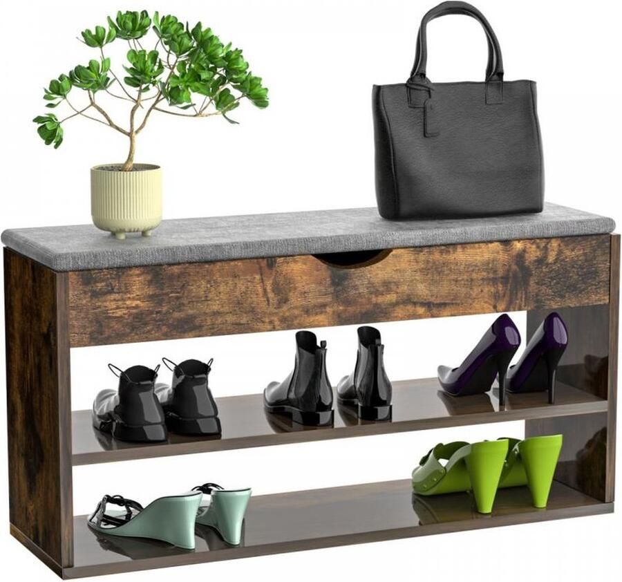 Gran VidaÂ Schoenenbank Modern Design Comfortabel Zitkussen EfficiÃnte Opbergruimte Grijs