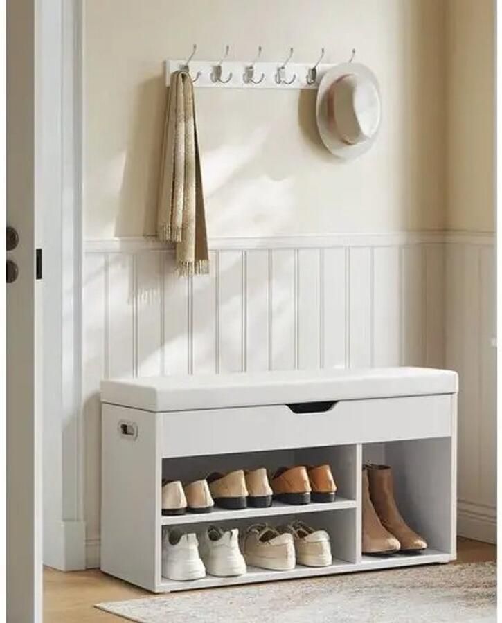 Gran VidaÂ Schoenenbank Opbergruimte Zacht Kussen Modern Design 80x44x30 cm Wit