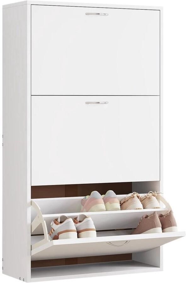 Gran VidaÂ Schoenenkast Ruimtebesparend 3 Lades Voor 12-18 Paar Schoenen Wit 58x104x23 cm