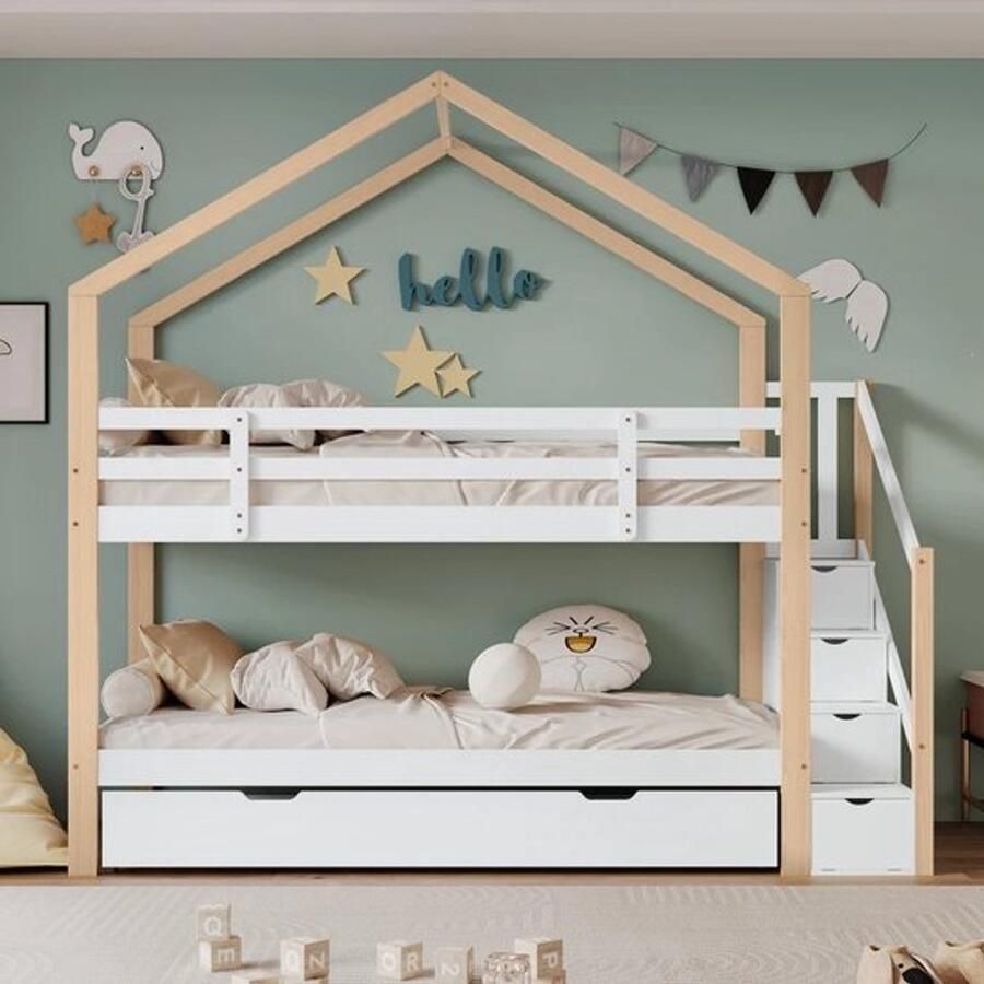 Gran VidaÂ Stapelbed voor 3 Personen Trap met Lades Veilig Ontwerp Ruimte Besparend