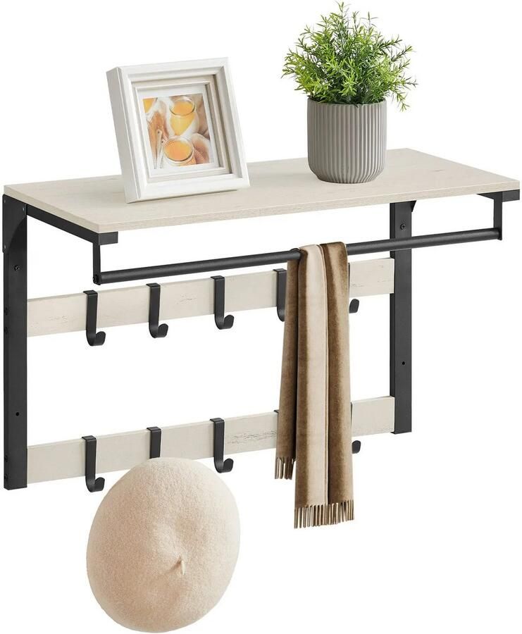 Gran VidaÂ Wandkapstok IndustriÃle Stijl Inclusief Plank & Stang Vintage Wit 30x65x42 cm